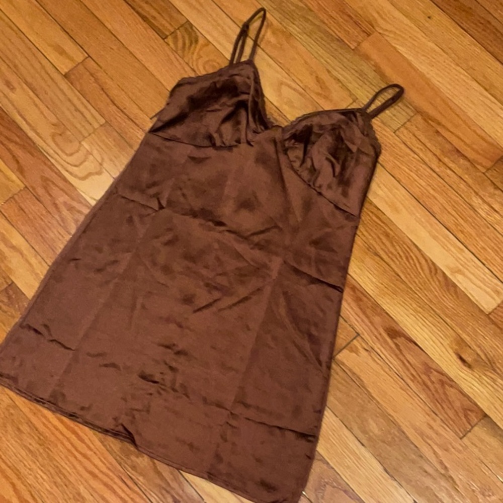 Brown satin slip dress